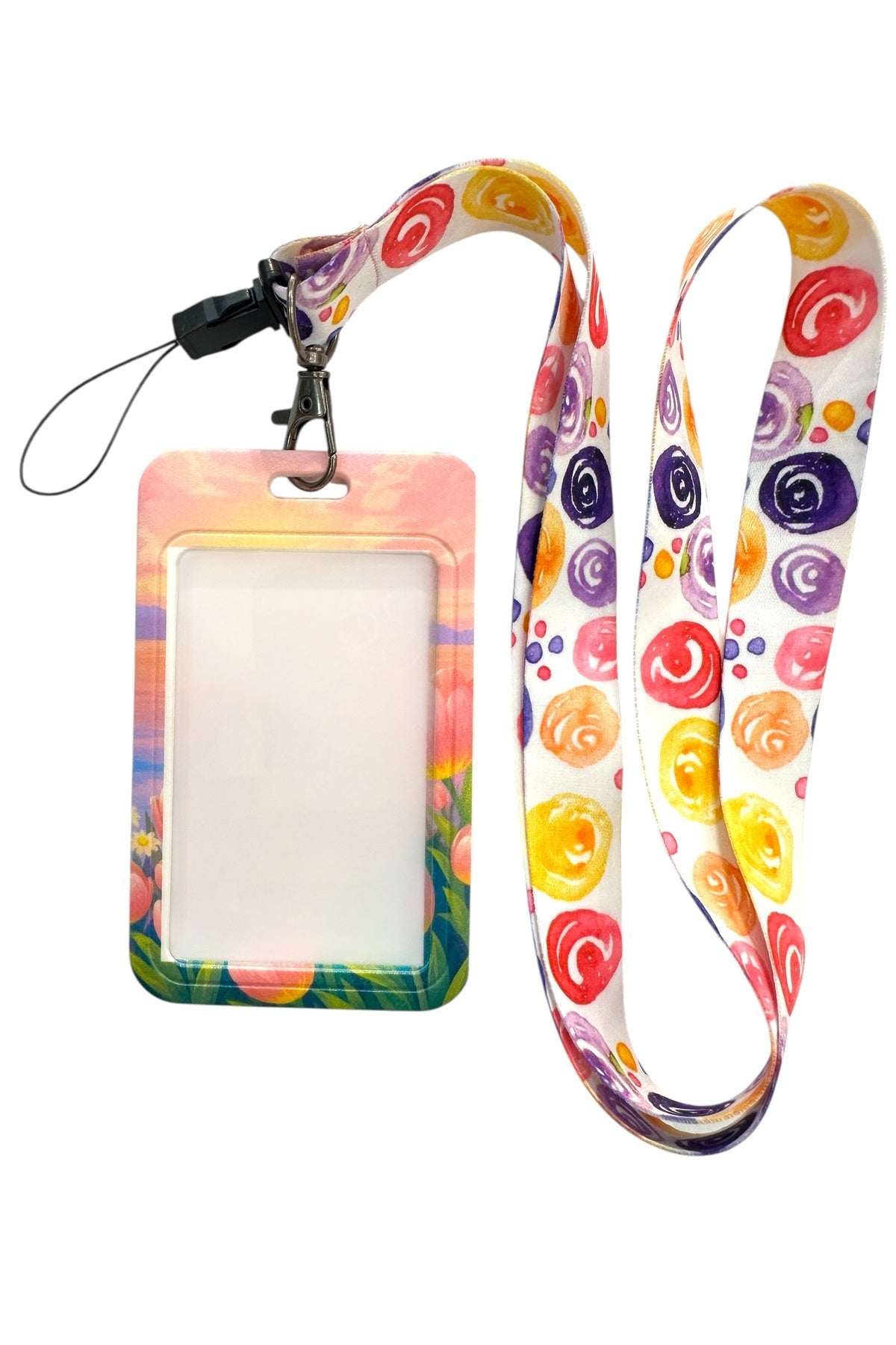 Yaka Kartı İpli Kartlık Koruyucu Askılı Kart Tutucu Kartlık Lale Desen