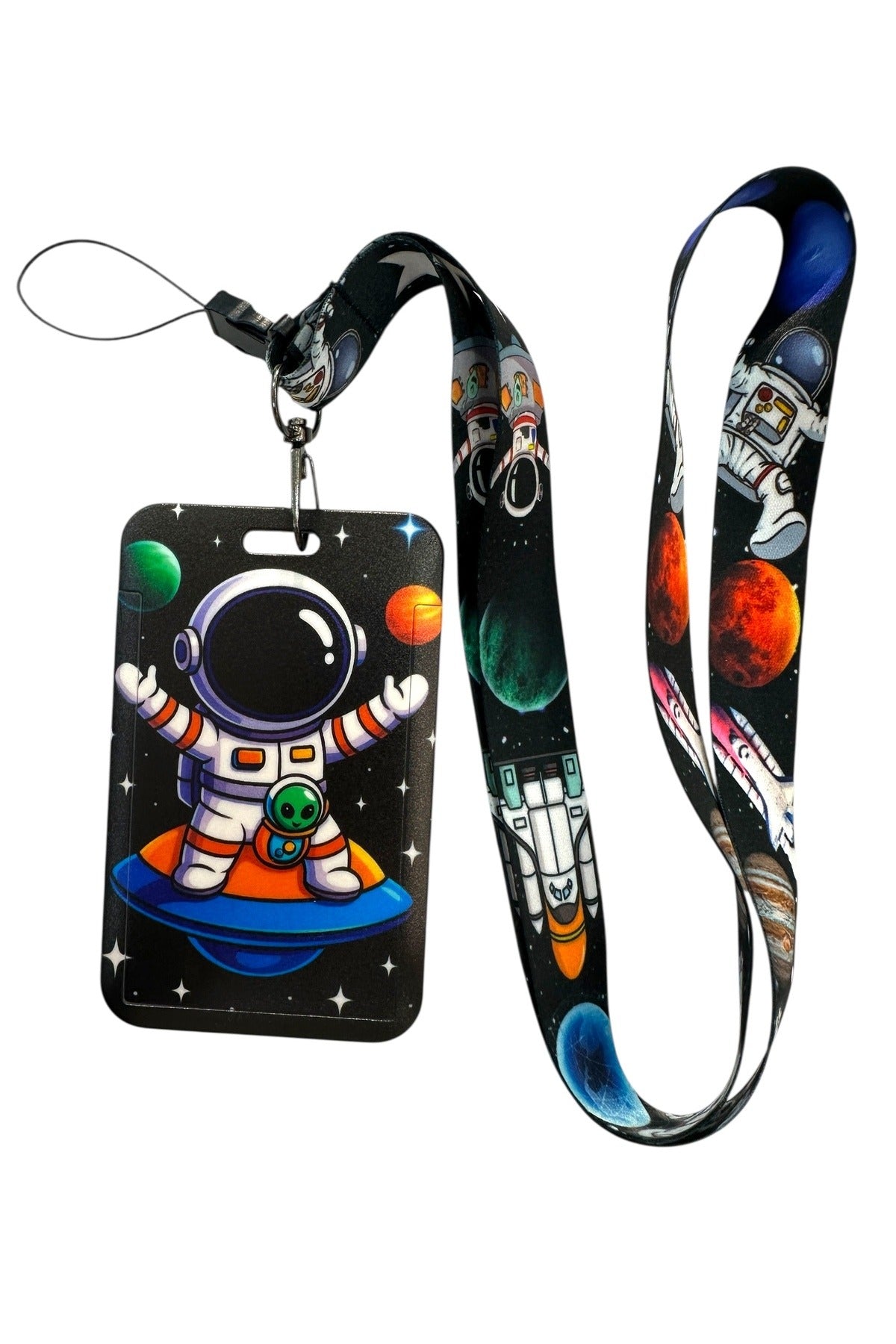 Yaka Kartı İpli Kartlık Koruyucu Askılı Kart Tutucu Kartlık Astronot Figürlü
