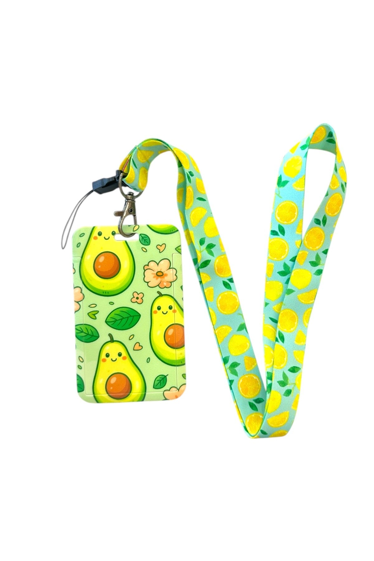 Yaka Kartı İpli Kartlık Koruyucu Askılı Kart Tutucu Kartlık Avokado Desenli
