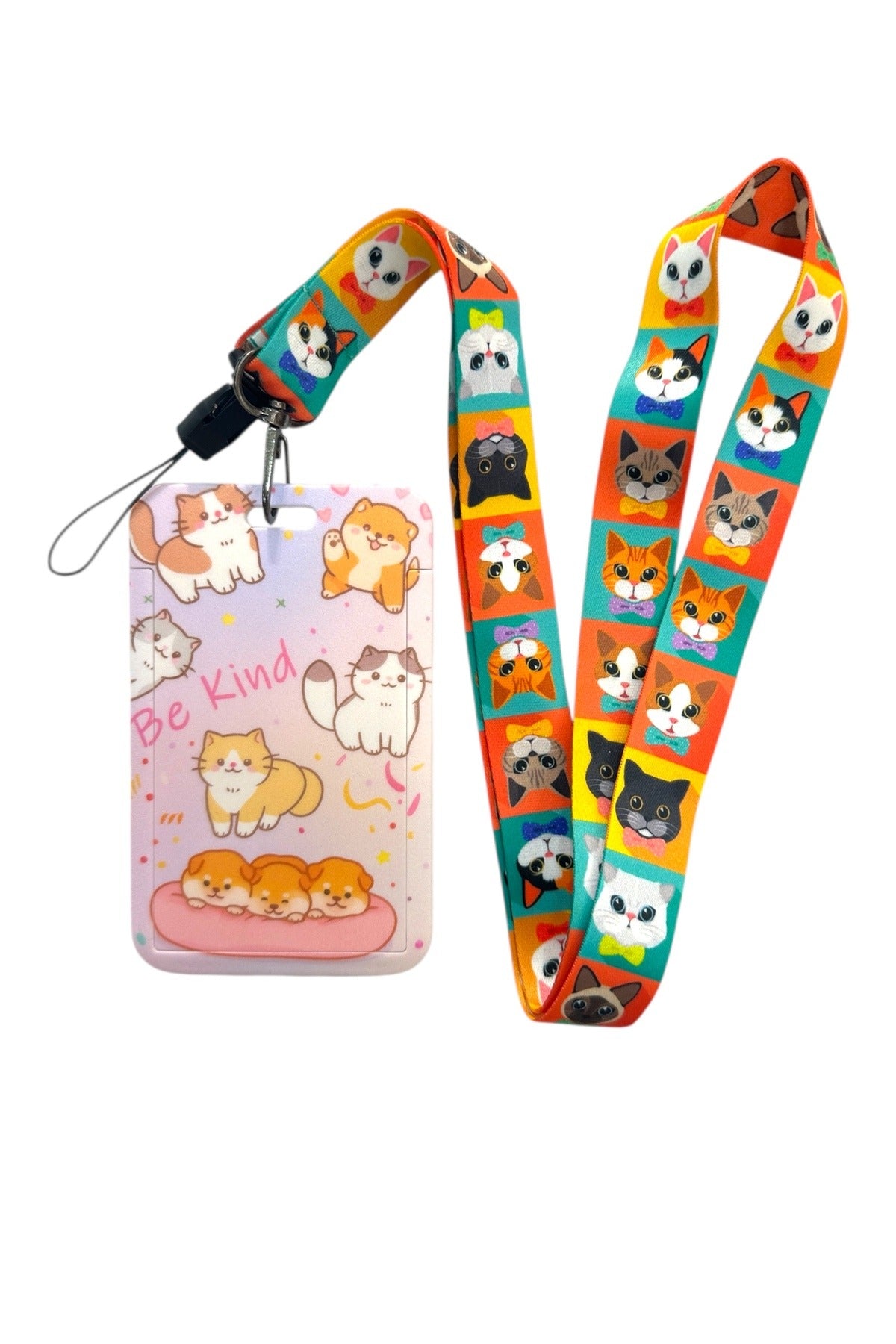 Yaka Kartı İpli Kartlık Koruyucu Askılı Kart Tutucu Kartlık Kediler Temalı