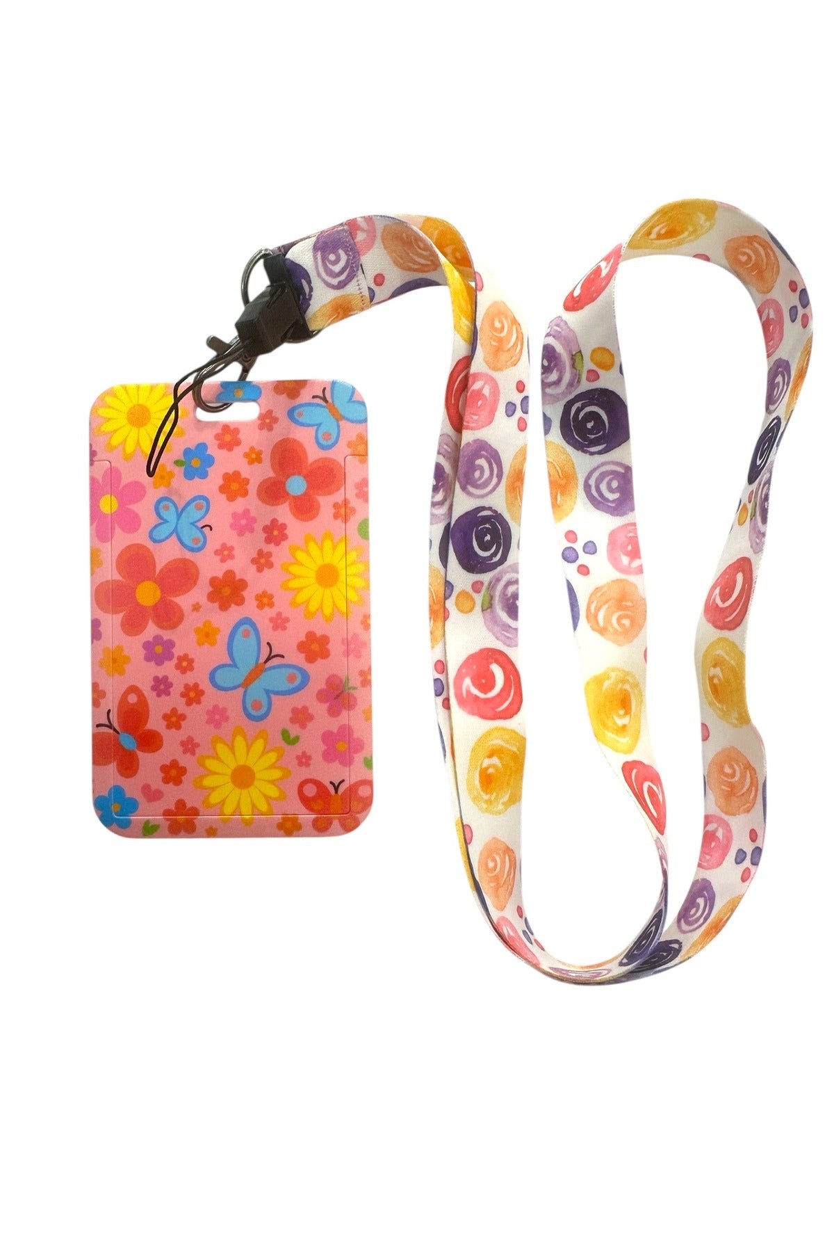 Yaka Kartı İpli Kartlık Koruyucu Askılı Kart Tutucu Kartlık Çiçek Kelebek Desenli