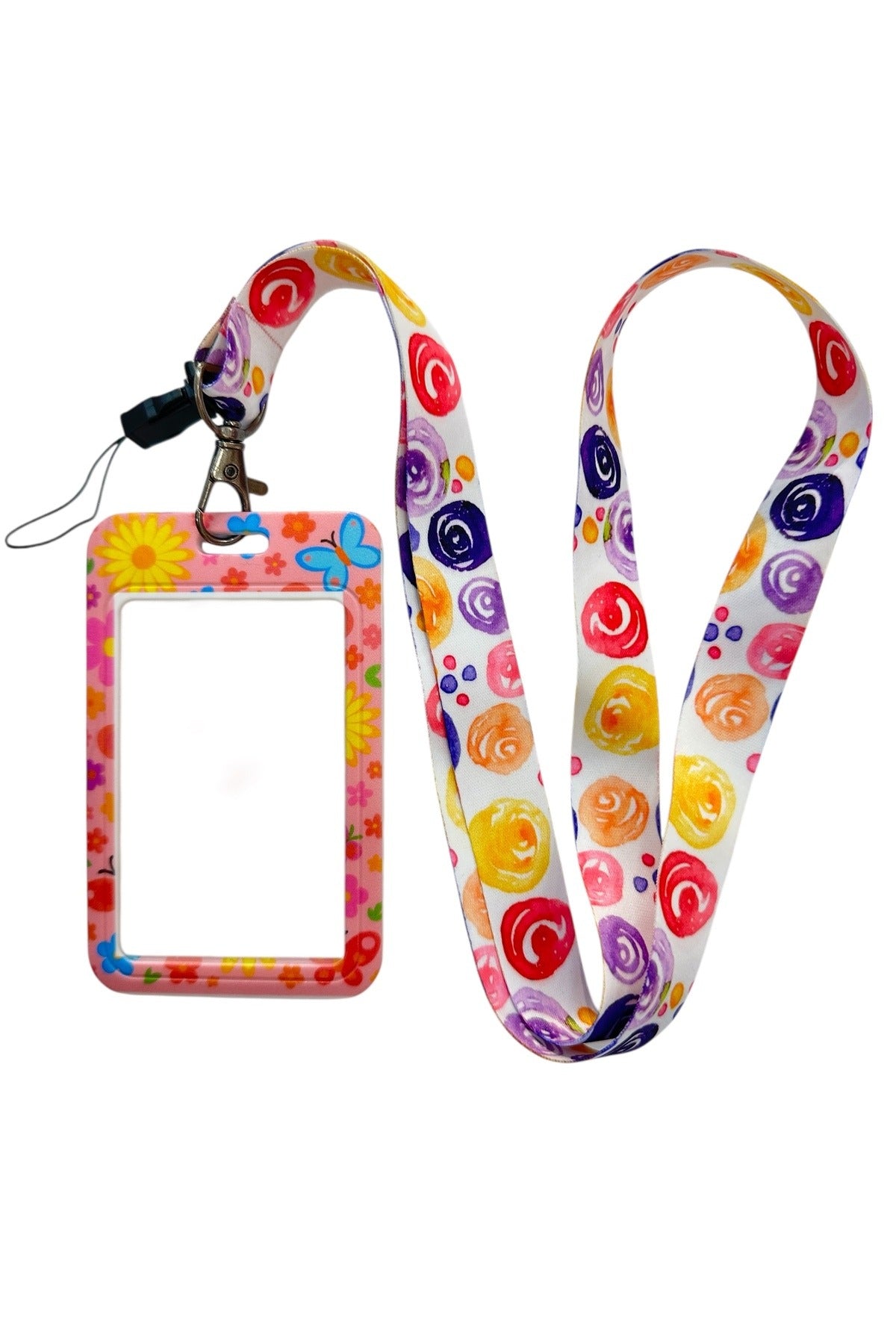 Yaka Kartı İpli Kartlık Koruyucu Askılı Kart Tutucu Kartlık Çiçek Kelebek Desenli