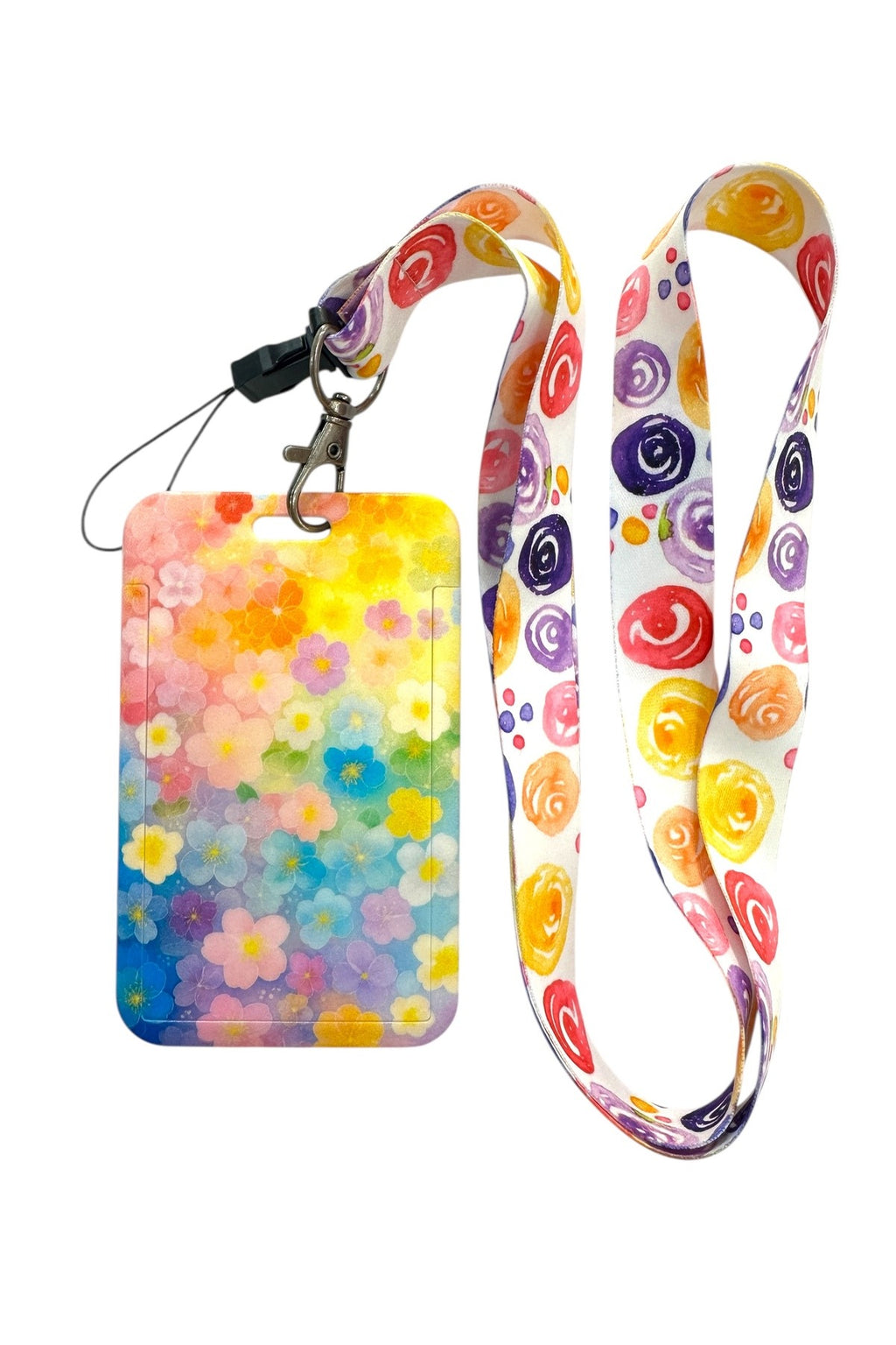 Yaka Kartı İpli Kartlık Koruyucu Askılı Kart Tutucu Kartlık Çiçek Desenli