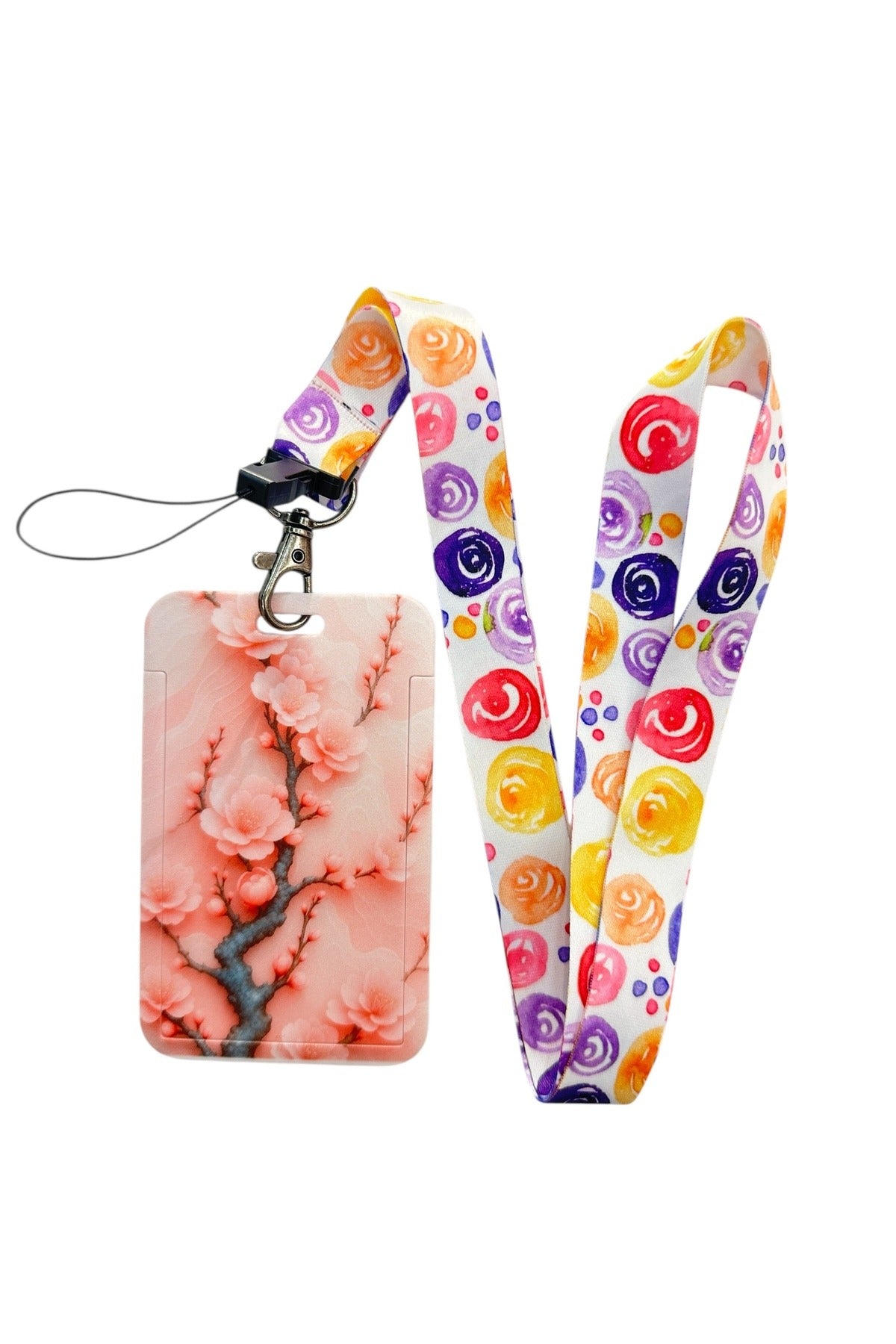 Yaka Kartı İpli Kartlık Koruyucu Askılı Kart Tutucu Kartlık Dal ve Çiçek Temalı