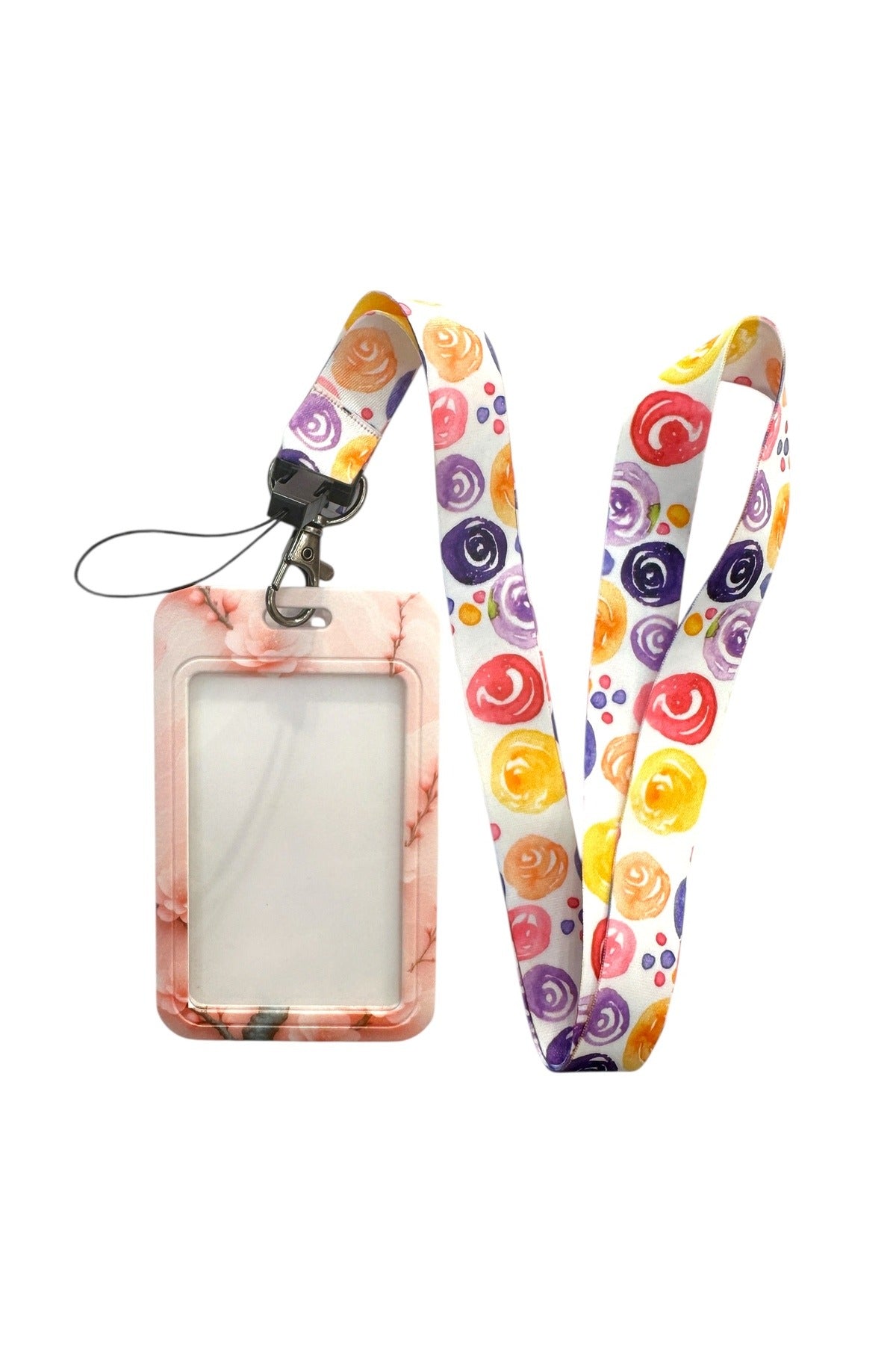 Yaka Kartı İpli Kartlık Koruyucu Askılı Kart Tutucu Kartlık Dal ve Çiçek Temalı