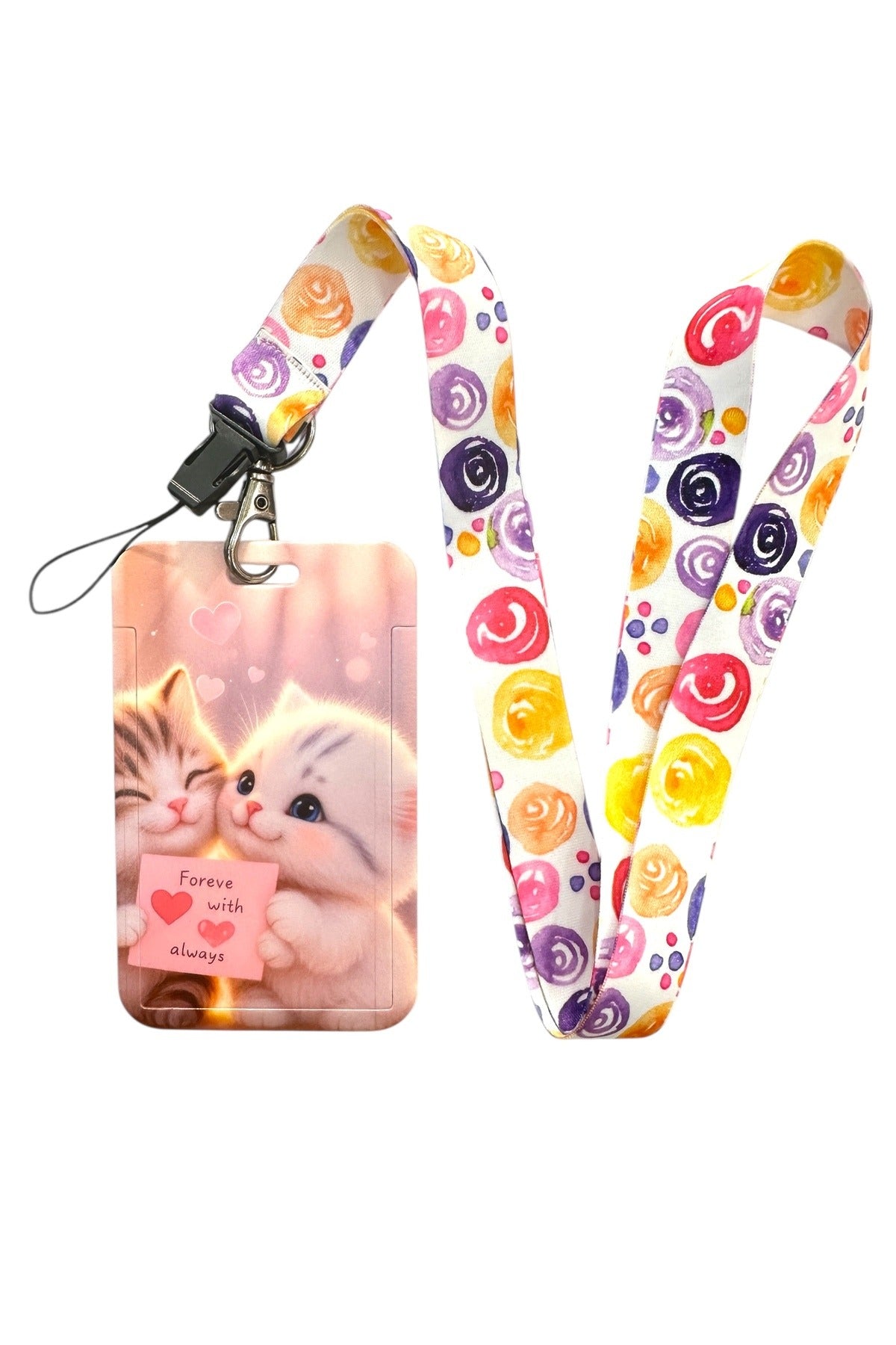Yaka Kartı İpli Kartlık Koruyucu Askılı Kart Tutucu Kartlık Tatlı Kedi Temalı