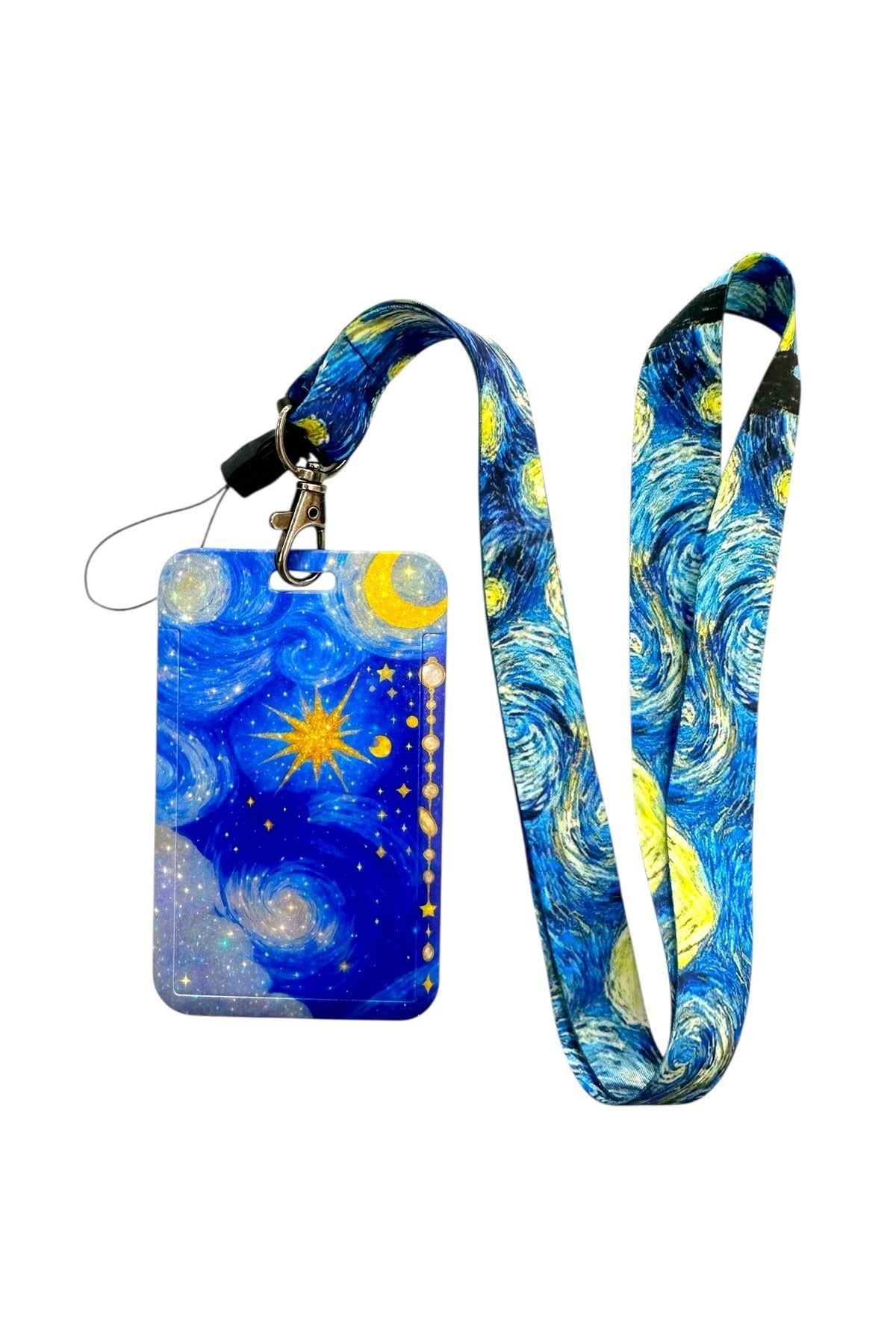 Yaka Kartı İpli Kartlık Koruyucu Askılı Kart Tutucu Kartlık Gece Ay Yıldız Güneş Temalı