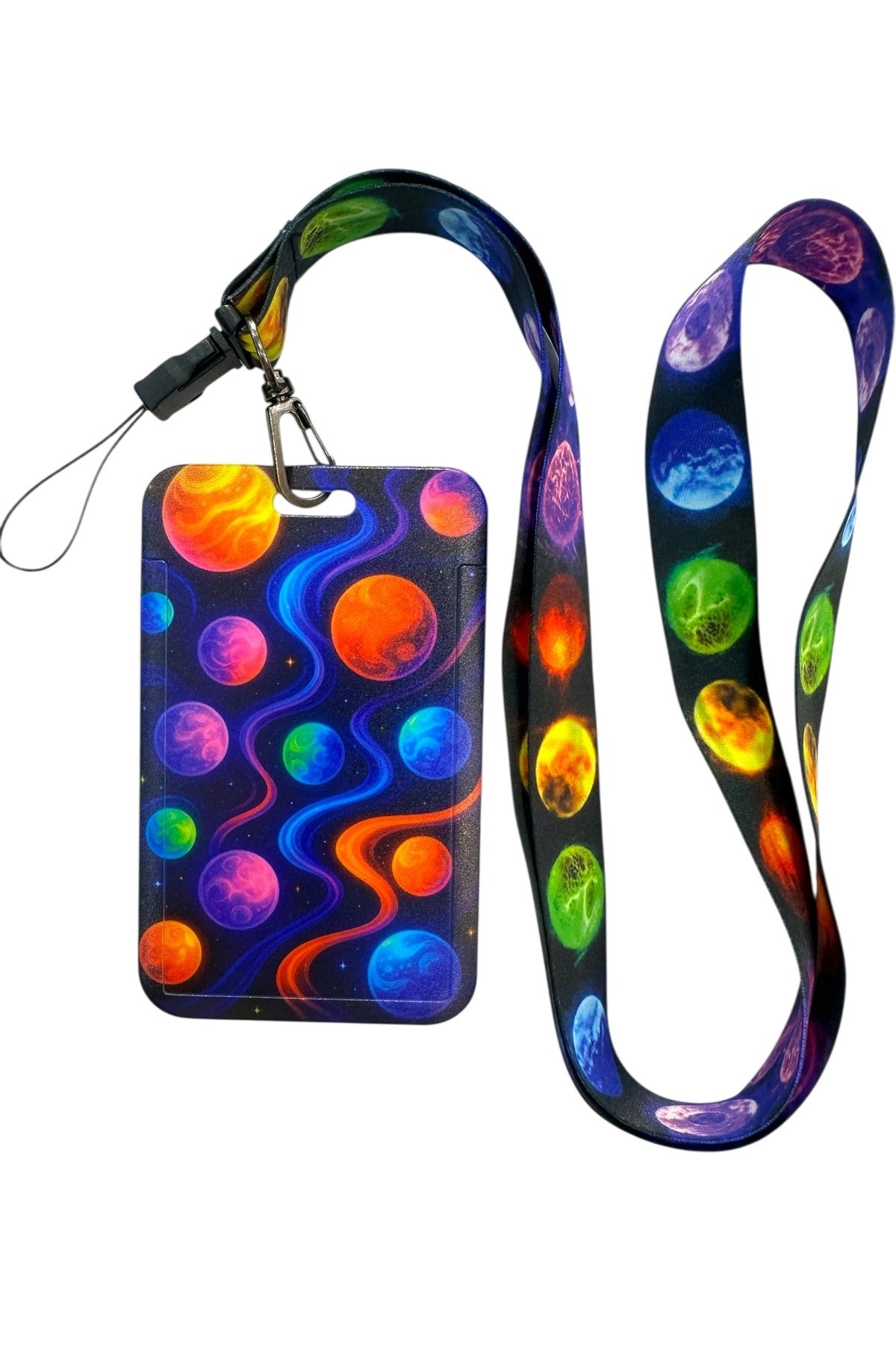 Yaka Kartı İpli Kartlık Koruyucu Askılı Kart Tutucu Kartlık Gezegenler Desenli
