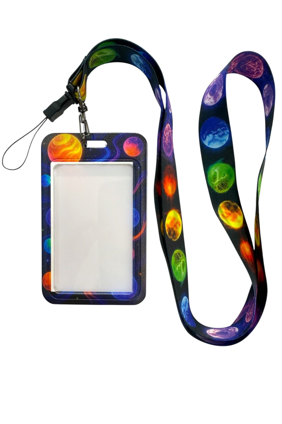 Yaka Kartı İpli Kartlık Koruyucu Askılı Kart Tutucu Kartlık Gezegenler Desenli