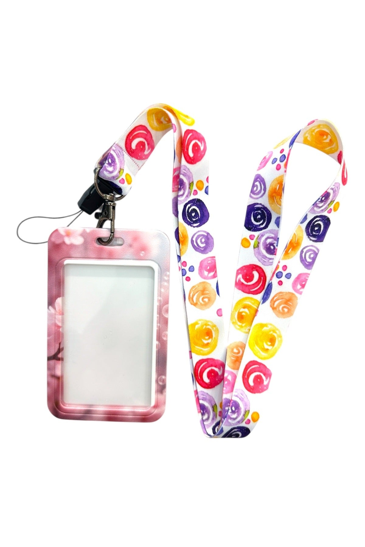 Yaka Kartı İpli Kartlık Koruyucu Askılı Kart Tutucu Kartlık Kelebek Çiçek ve Baloncuk Figürlü