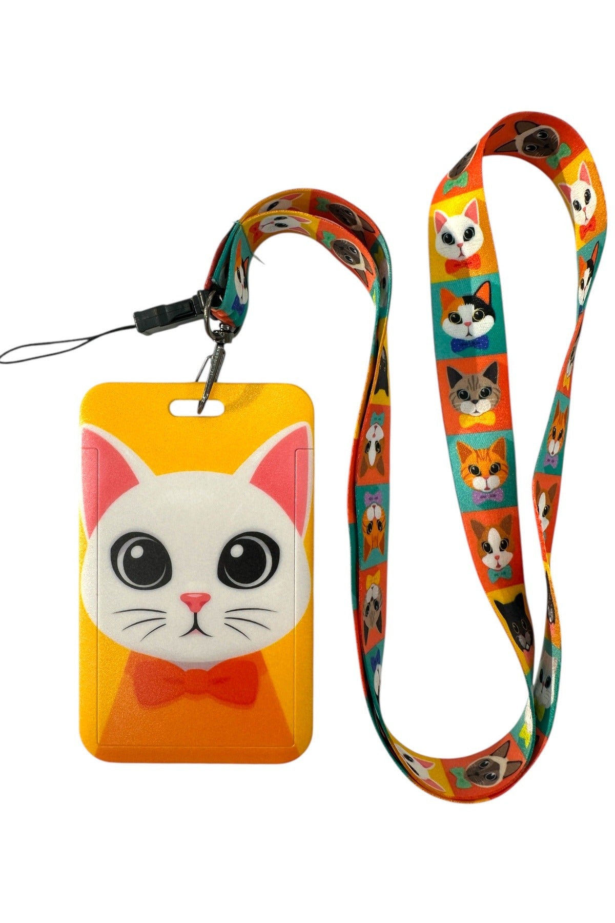 Yaka Kartı İpli Kartlık Koruyucu Askılı Kart Tutucu Kartlık Kedi Figürlü