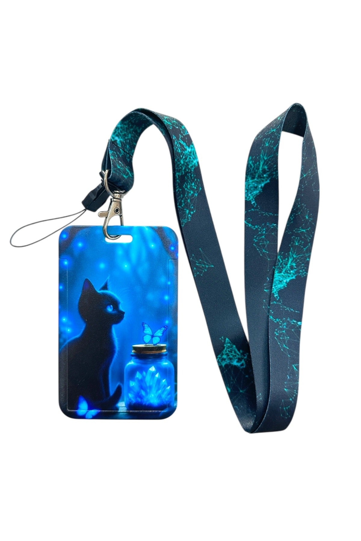 Yaka Kartı İpli Kartlık Koruyucu Askılı Kart Tutucu Kartlık Kedi Ve Kelebek