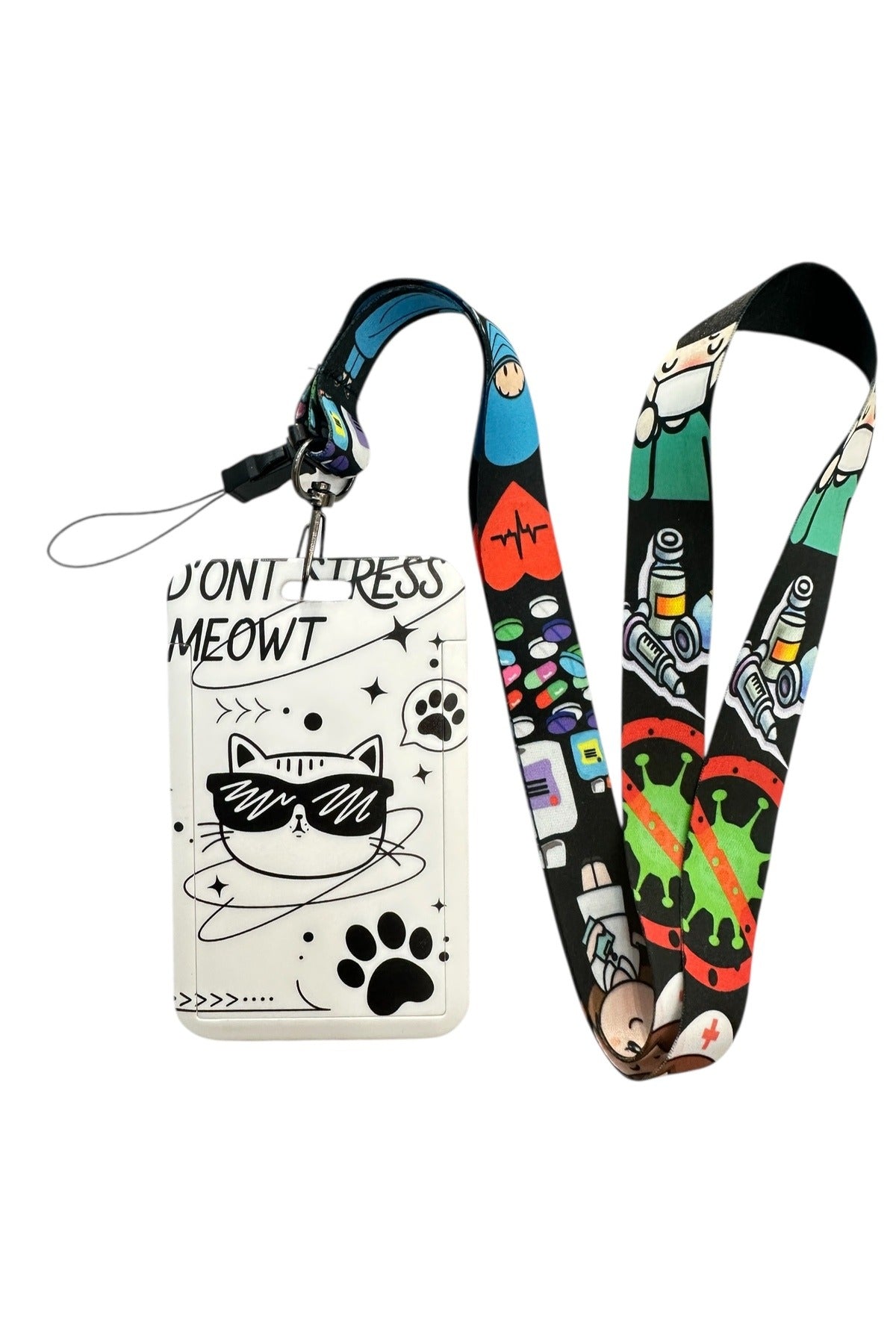 Yaka Kartı İpli Kartlık Koruyucu Askılı Kart Tutucu Kartlık Meow
