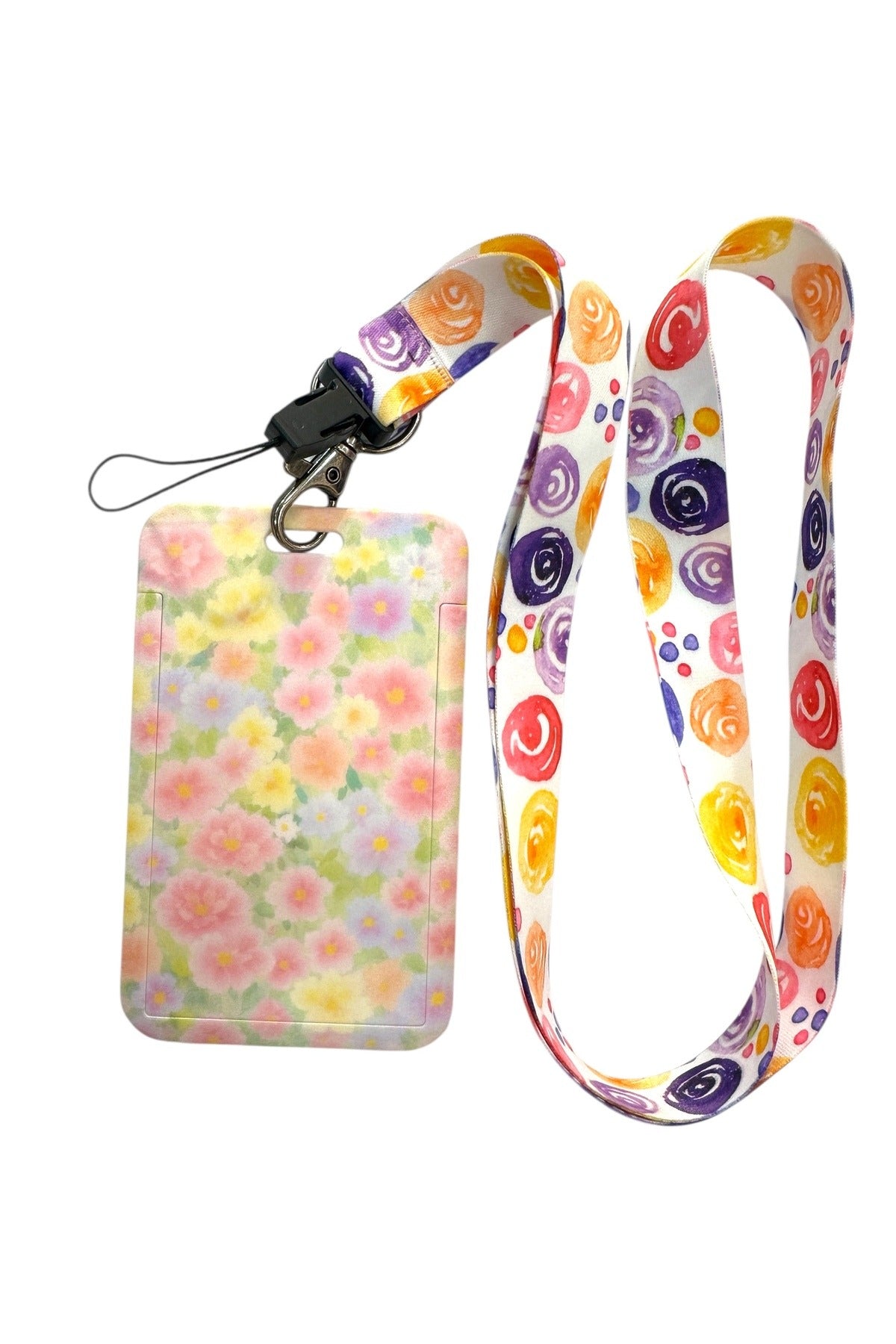 Yaka Kartı İpli Kartlık Koruyucu Askılı Kart Tutucu Kartlık Çiçek Desenli