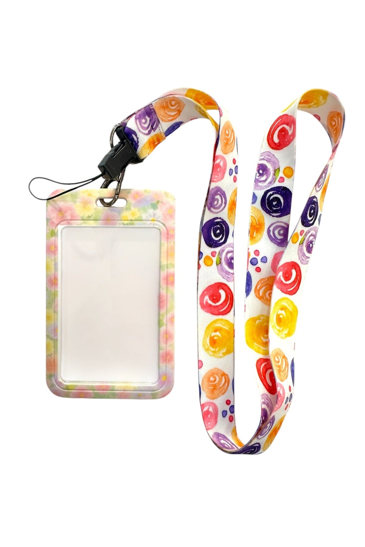 Yaka Kartı İpli Kartlık Koruyucu Askılı Kart Tutucu Kartlık Çiçek Desenli