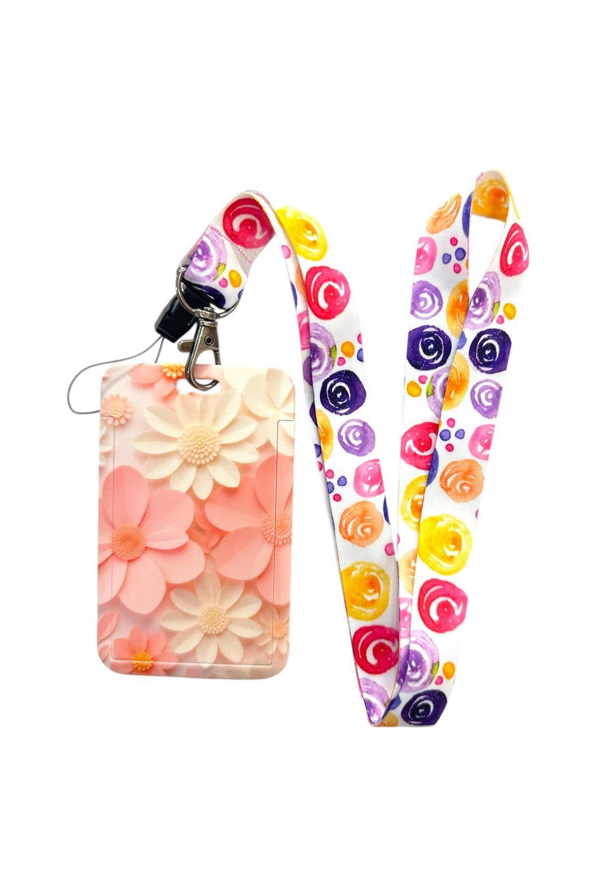 Yaka Kartı İpli Kartlık Koruyucu Askılı Kart Tutucu Kartlık Çiçek
